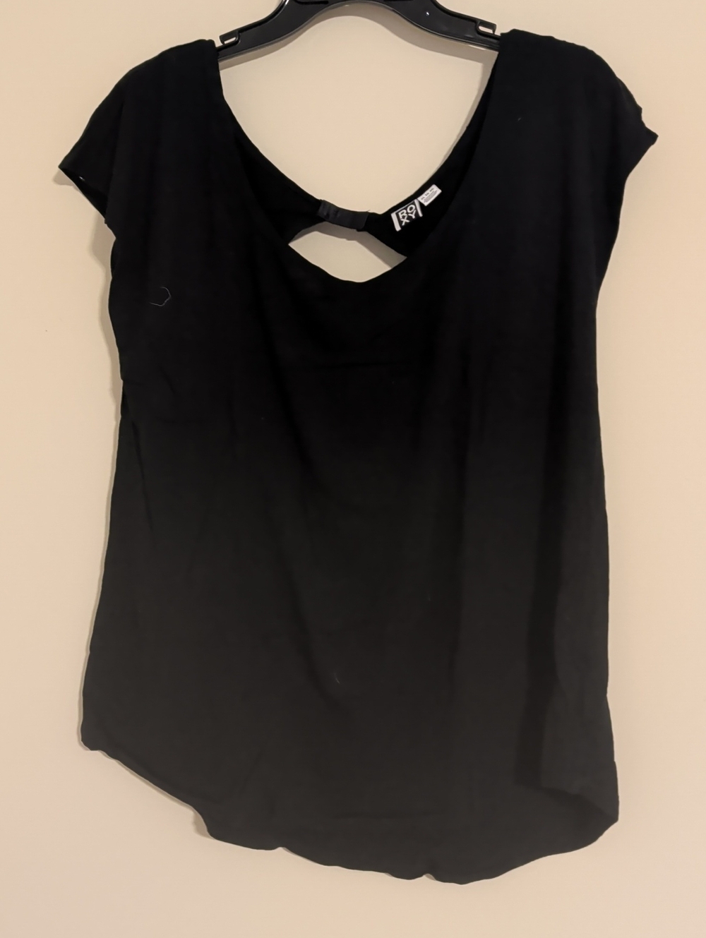 Roxy Black Women's Short Sleeve Cutout Back Top